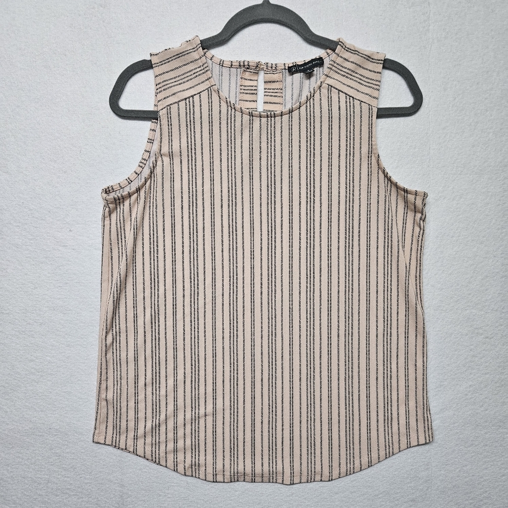 Adrianna Papell Sleeveless Tank Top  Small Pink Black Striped Stretch Keyhole